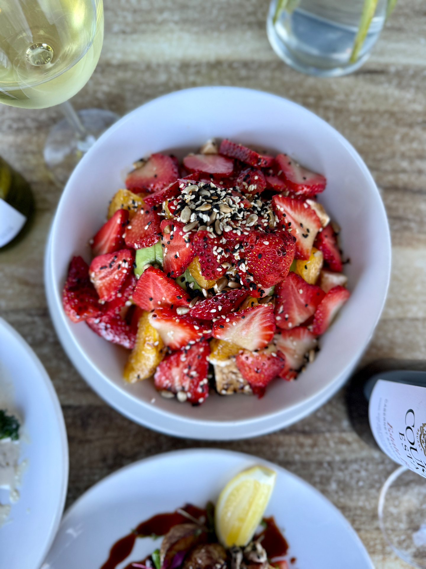 Strawberry and citrus salad with seeds